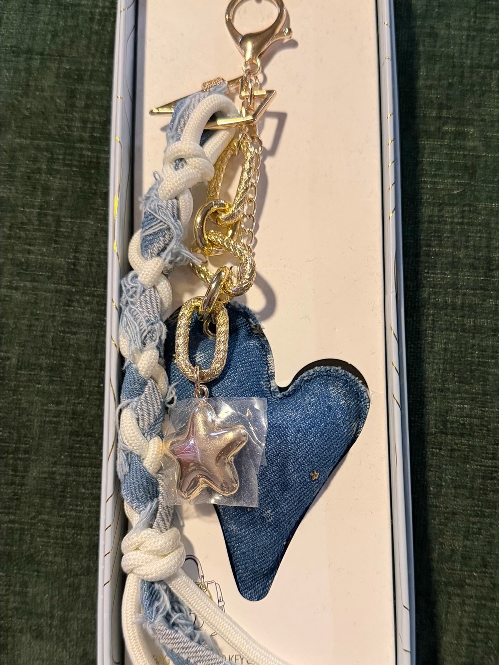 Eye Cay Denim Blue Heart and Star bag or purse charm